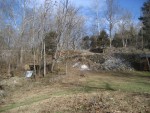 looking up at the road from the stream path