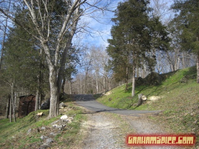 looking up the driveway from below